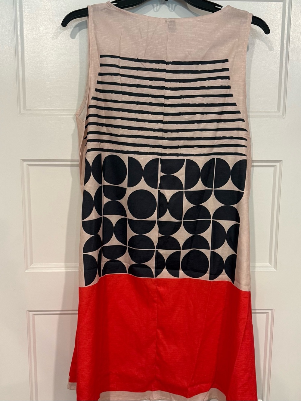 Sleeveless Geometric Block Print Dress in Blush Pink and Red - Picture 6 of 6